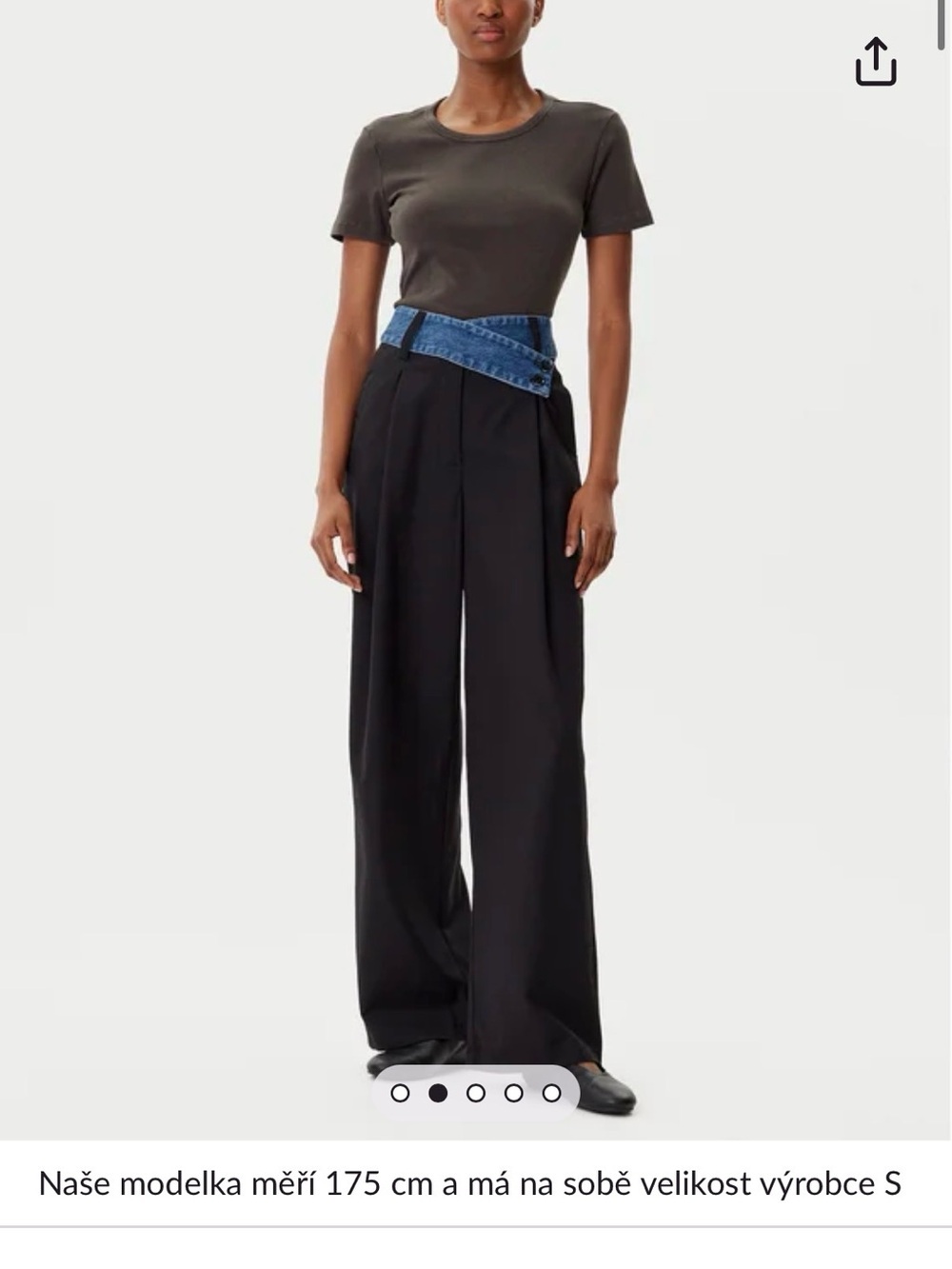 Desigual Black Wide-Leg Trousers with Blue Denim Waist Detail
